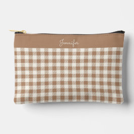 Boho-Gingham-Muster Karo kariert braun Name Zubehörtasche