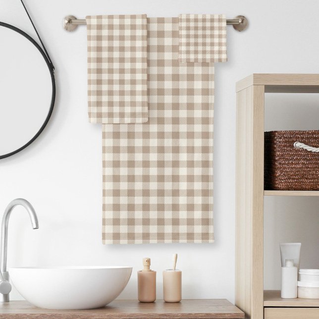 Boho-Gingham-Muster Karo Kariert Neutral Badhandtuch Set (Von Creator hochgeladen)