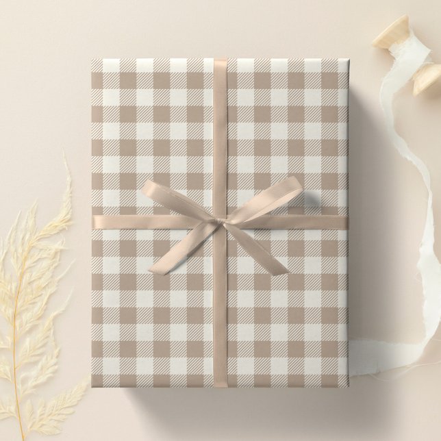 Boho-Gingham-Muster Karo Kariert Neutral Geschenkpapier (Von Creator hochgeladen)