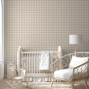 Boho-Gingham-Muster Karo Kariert Neutral Tapete