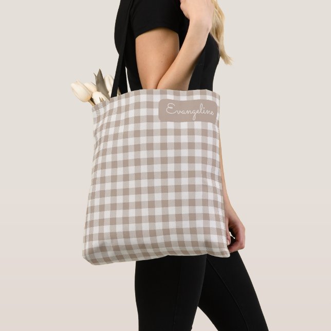 Boho-Gingham-Muster Karo kariert neutrale Name Tasche (Von Nahem)