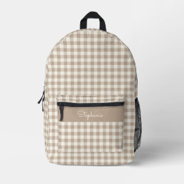 Boho-Gingham-Muster Karo neutral Name Bedruckter Rucksack