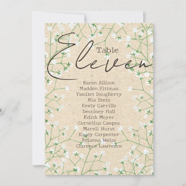 Boho Gipskraut Tischnummer Seating Chart 11 (Vorderseite)