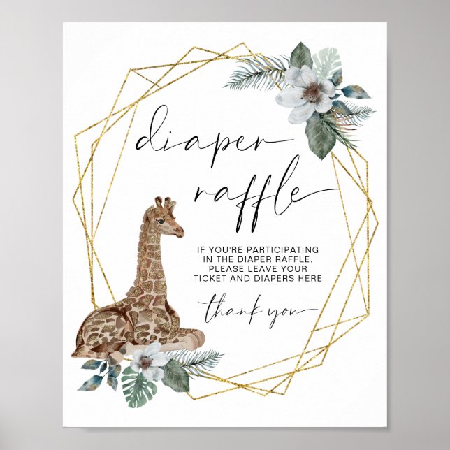 Boho Giraffe Baby Showdiaper Raffle-Zeichen Poster (Vorne)