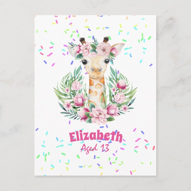 Boho Giraffe-Blume: Mädchen, Teens Geschenke Postkarte (Vorderseite)