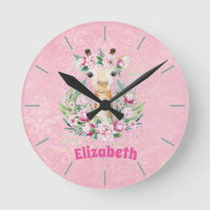 Boho Giraffe-Blume: Mädchen, Teens Geschenke Runde Wanduhr