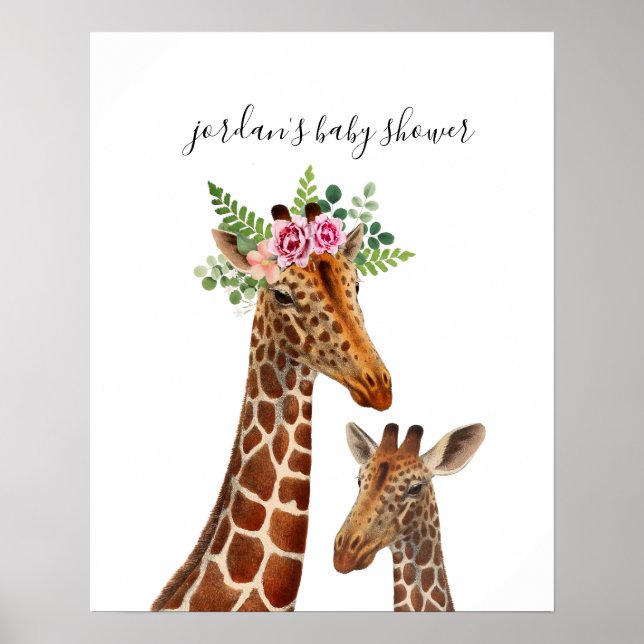 Boho Giraffe Mama + Babydusche Poster (Vorne)