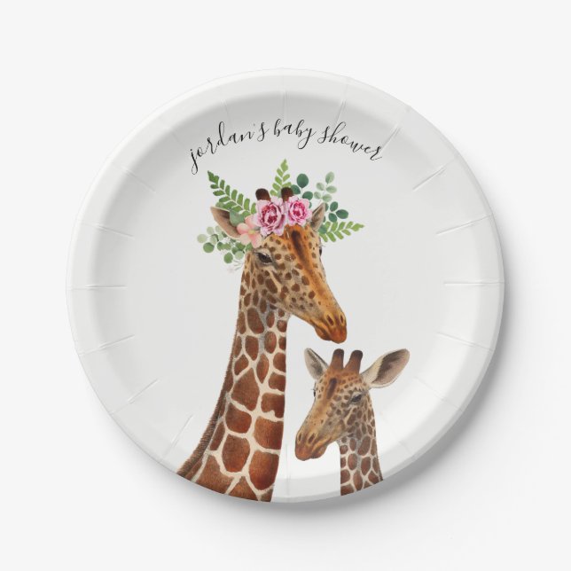 Boho Giraffen-Mutter +  Babyparty Pappteller (Vorderseite)
