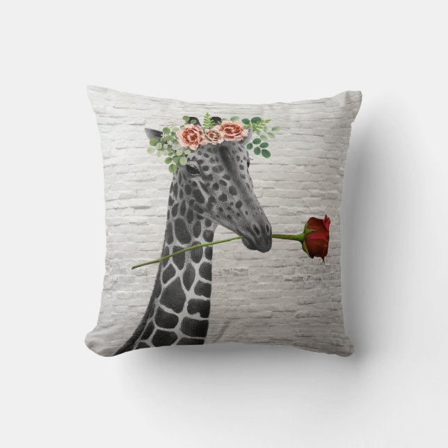 Boho Giraffen-Rosevalentine-Kissen Kissen (Vorderseite)