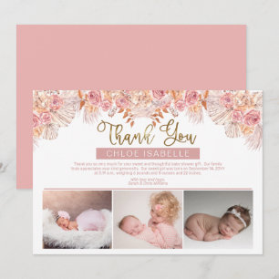 Boho Girl 3 Foto Pampas Grass   Rose Floral Dankeskarte
