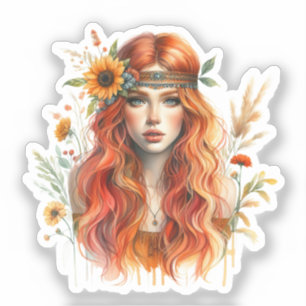 Boho Girl AI Kunst Boheme Mode Aufkleber