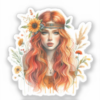 Boho Girl AI Kunst Boheme Mode Aufkleber