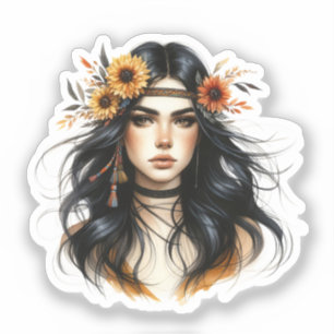Boho Girl AI Kunst Boheme Mode Aufkleber