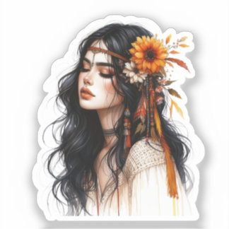 Boho Girl AI Kunst Boheme Mode Aufkleber
