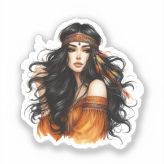 Boho Girl AI Kunst Boheme Mode Aufkleber