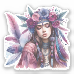 Boho Girl AI Kunst Boheme Mode Aufkleber