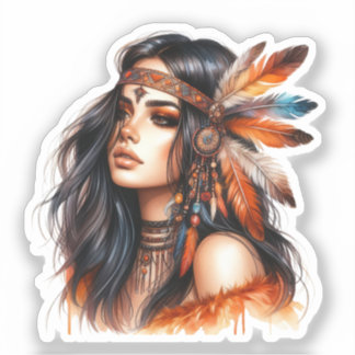Boho Girl AI Kunst Boheme Mode Aufkleber