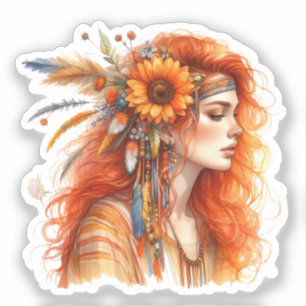 Boho Girl AI Kunst Boheme Mode Aufkleber
