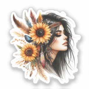 Boho Girl AI Kunst Boheme Mode Aufkleber