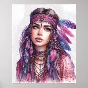Boho Girl AI Kunst Boheme Mode Poster