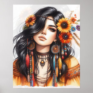Boho Girl AI Kunst Boheme Mode Poster