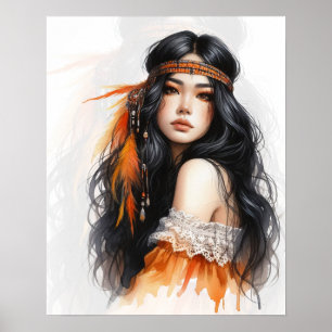 Boho Girl AI Kunst Boheme Mode Poster