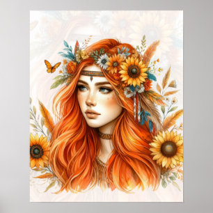 Boho Girl AI Kunst Boheme Mode Poster