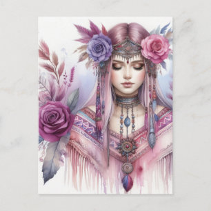 Boho Girl AI Kunst Boheme Mode Postkarte