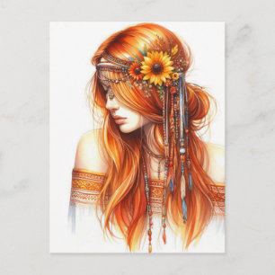 Boho Girl AI Kunst Boheme Mode Postkarte