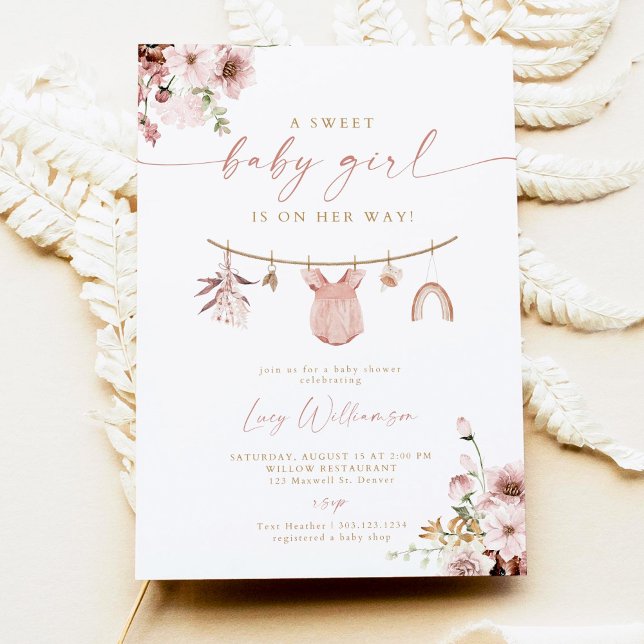 Boho Girl Clothesline Baby shower Invitation Sweet (Créateur téléchargé)