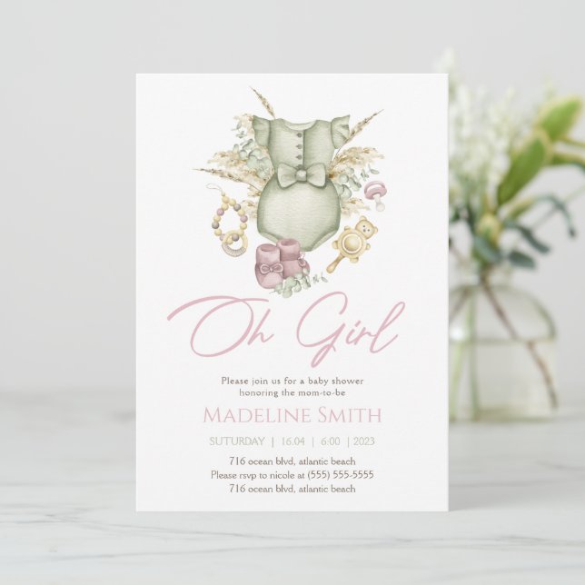 Boho Girl Dress Baby Shower Einladungskarte (Stehend Vorderseite)