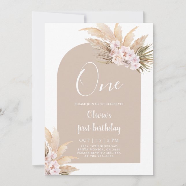Boho Girl First Birthday Party Invitation (Devant)