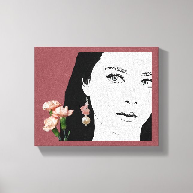 Boho Girl rosa Blume Mode Illustration trendy Leinwanddruck (Vorderseite)