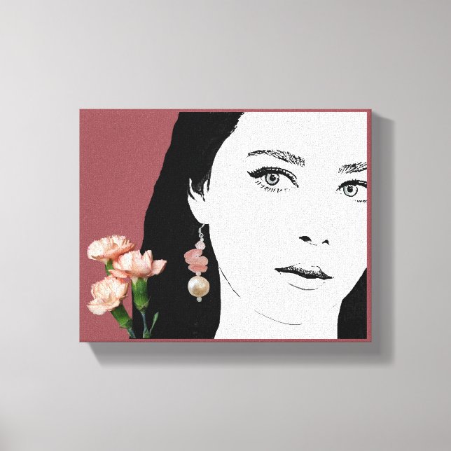 Boho Girl rosa Blume Mode Illustration trendy Leinwanddruck (Vorderseite)