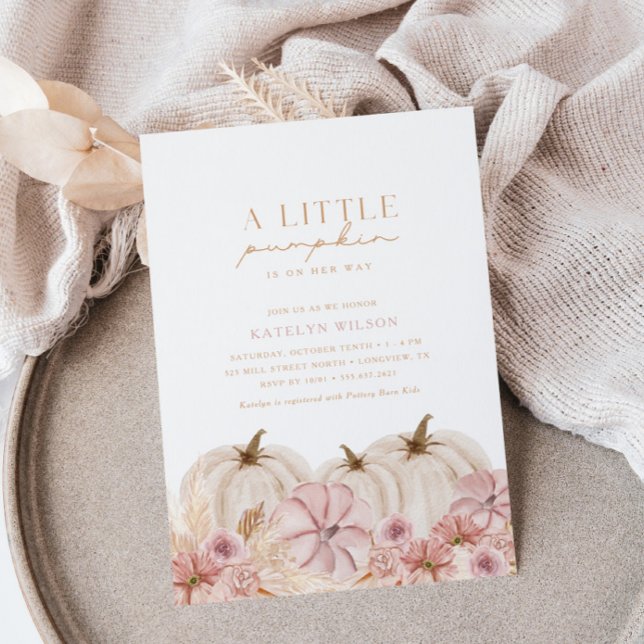 Boho Girls Pampas Grass Pumpkin Baby Shower Einladung (Elegant, stylish & chic!)