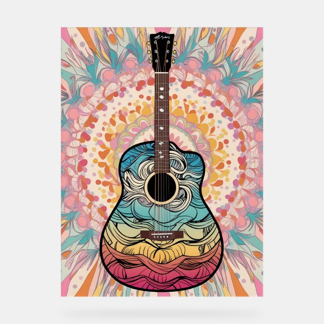 Boho-Gitarre Acrylschild (Vorderseite)