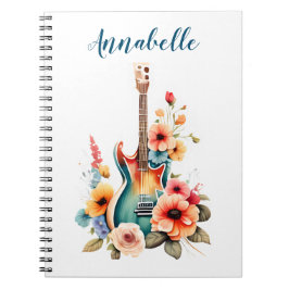 Boho Gitarre mit Blumenblüten Notizblock
