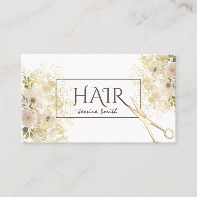 Boho Glam Aquarell Goldpatina-Schere Visitenkarte (Vorderseite)