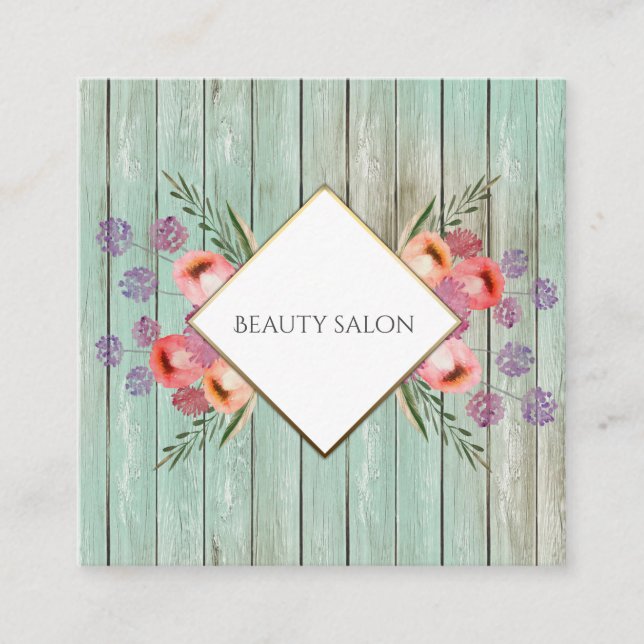 Boho Glam elegantes und elegantes Aquarellholz Quadratische Visitenkarte (Vorderseite)