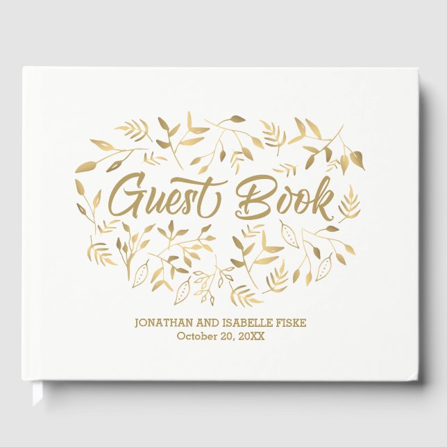Boho Glam Wedding ist ein elegantes White and Gold Gästebuch (Vorderseite)