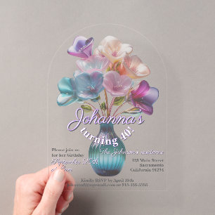 Boho-glänzendes Glas-Blumenbouquet zum 40. Geburts Acryleinladungen