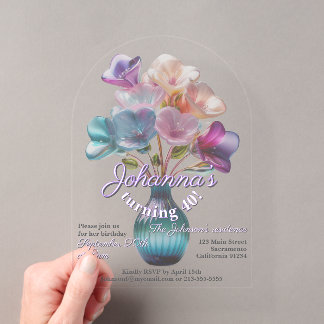 Boho-glänzendes Glas-Blumenbouquet zum 40. Geburts Acryleinladungen