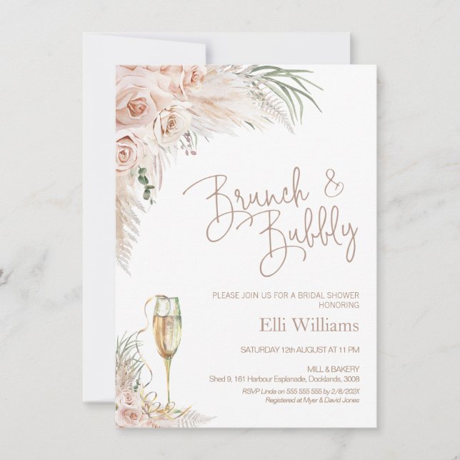 Boho Glass Floral Bridal & Bubbly Brautparty Einladung (Vorderseite)
