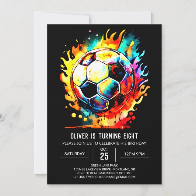 Boho Goal Watercolor Soccer Birthday Einladung (Vorderseite)