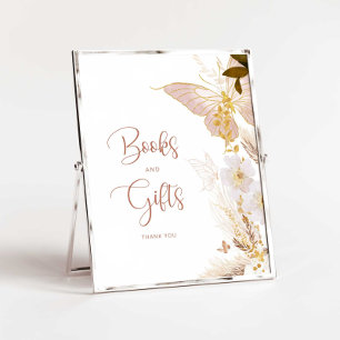 Boho Gold Blütenschmetterling Bücher und Geschenke Poster