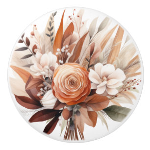 Boho Gold Braune Blumen Keramik Knopf Keramikknauf