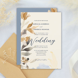 Boho Gold Dusty Blue Winter Floral Wedding Einladung