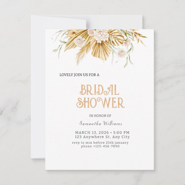 Boho Gold Floral Bridal Dusche Einladung Foil Inv (Vorderseite)