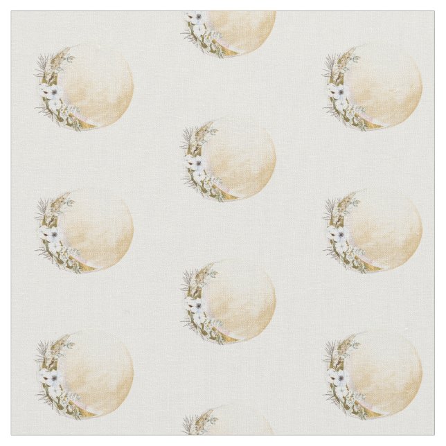 Boho Gold Floral Moon Muster Stoff (Nahaufnahme)