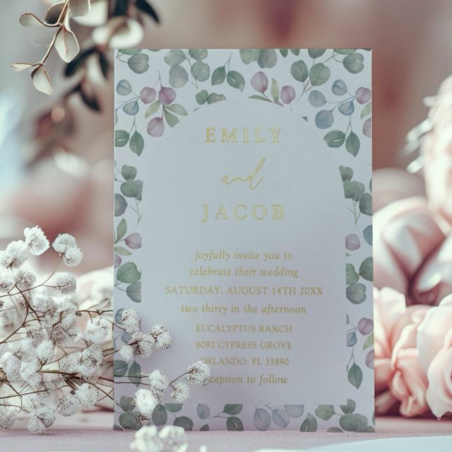 Boho Gold Foil and Eucalyptus Wedding Folieneinladung (Von Creator hochgeladen)